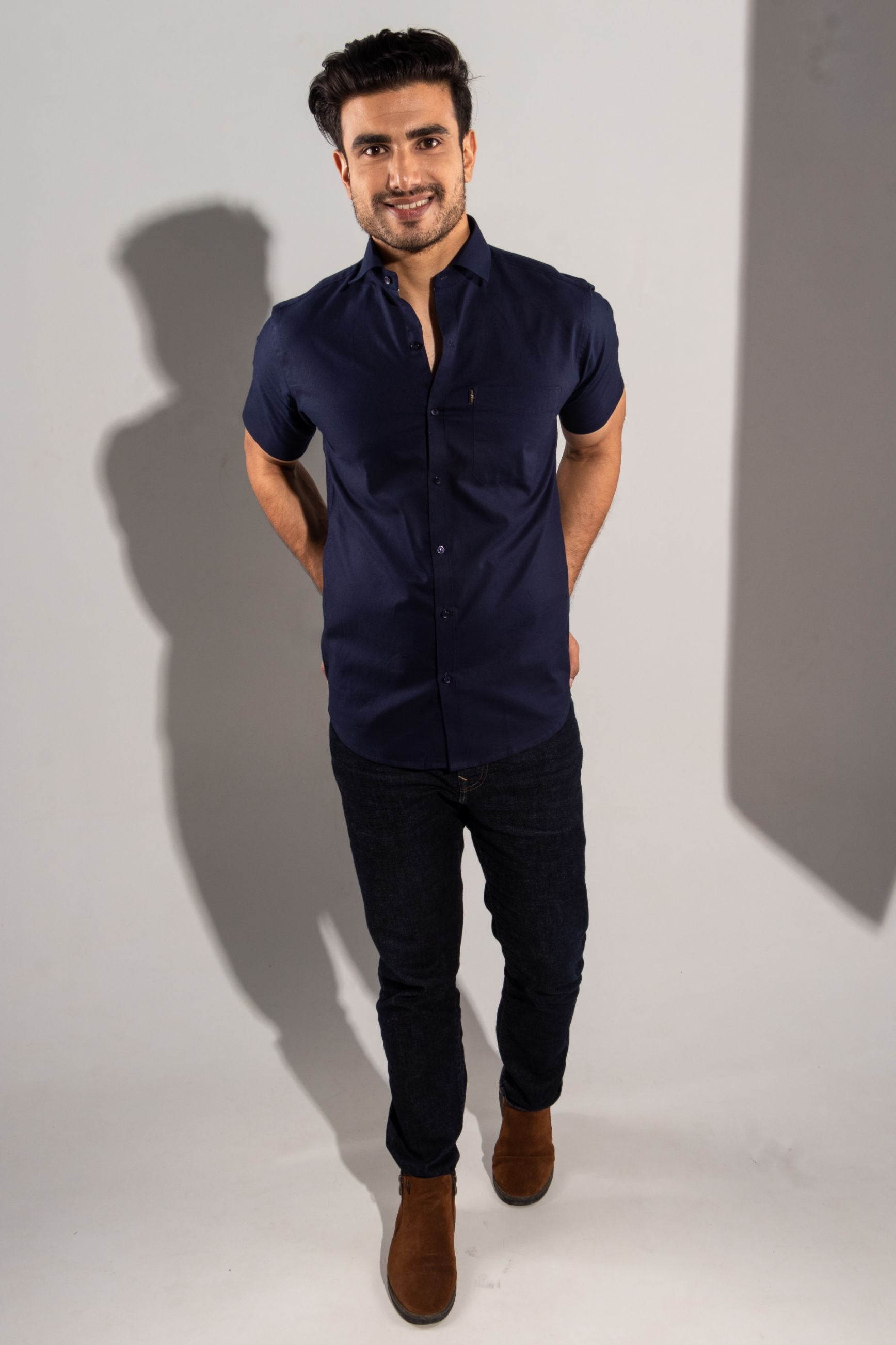 Persian Blue - Oxford Half-Sleeve Slim-Fit Shirt - John Watson