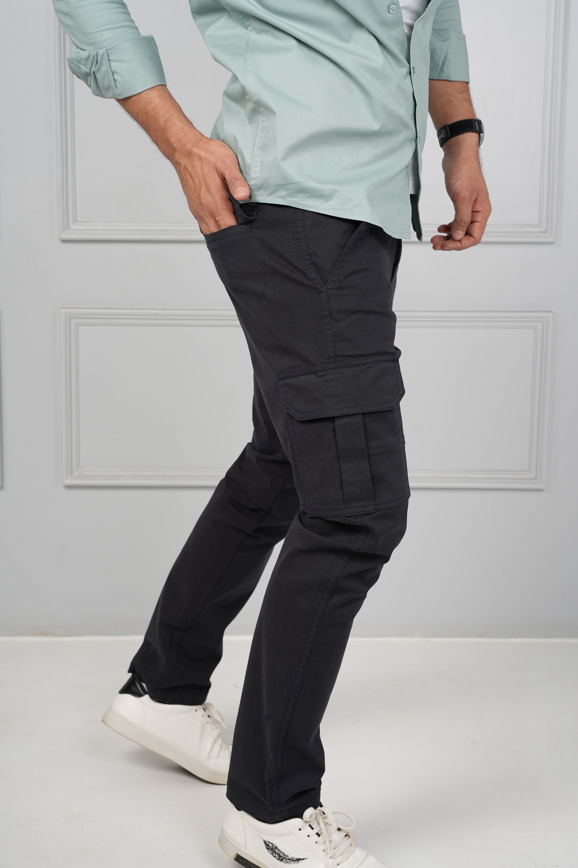 Buy Classic Navy Stretch Cotton Cargo Pants Online In India