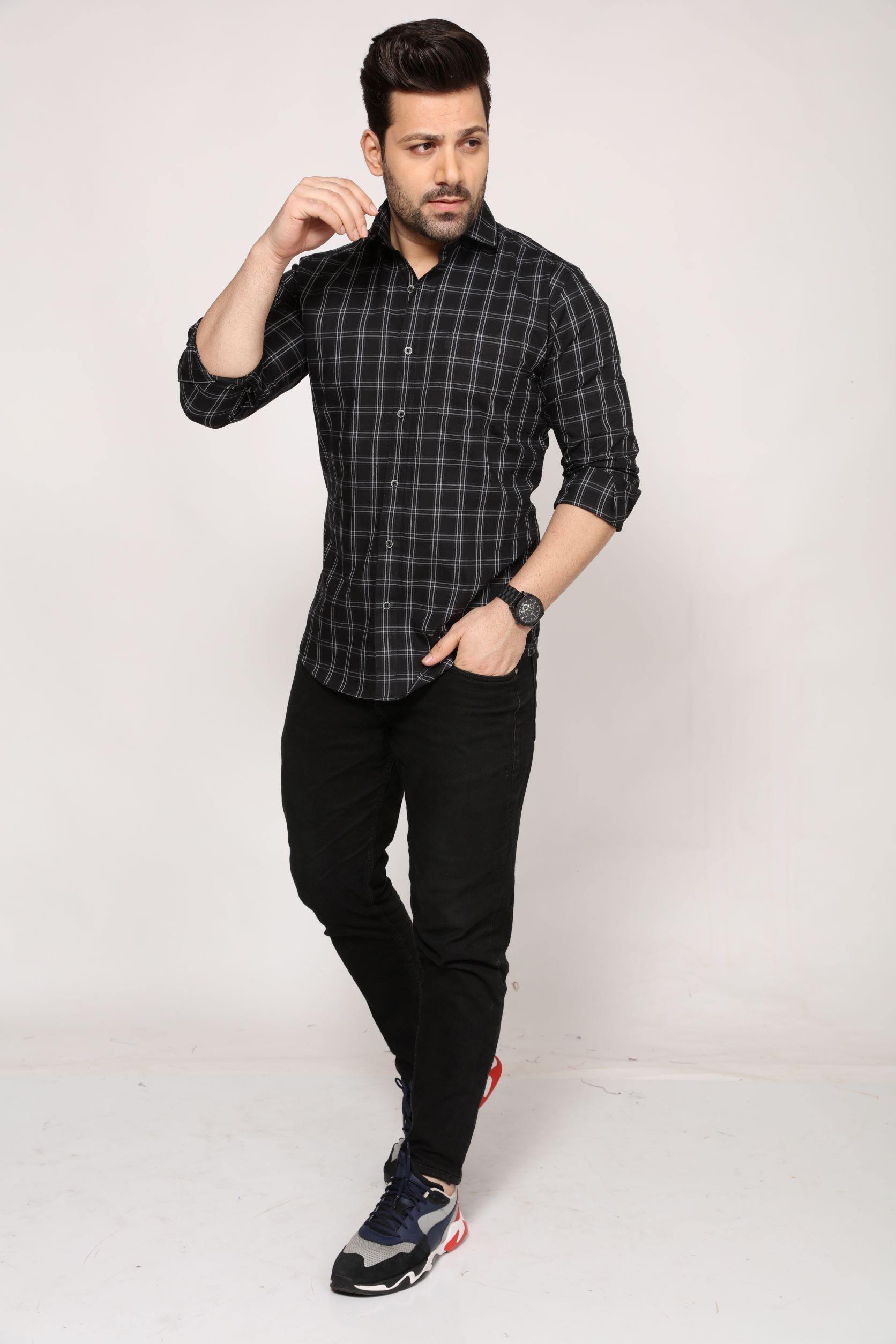 Bath - Checkered Slim fit Shirt- black - John Watson