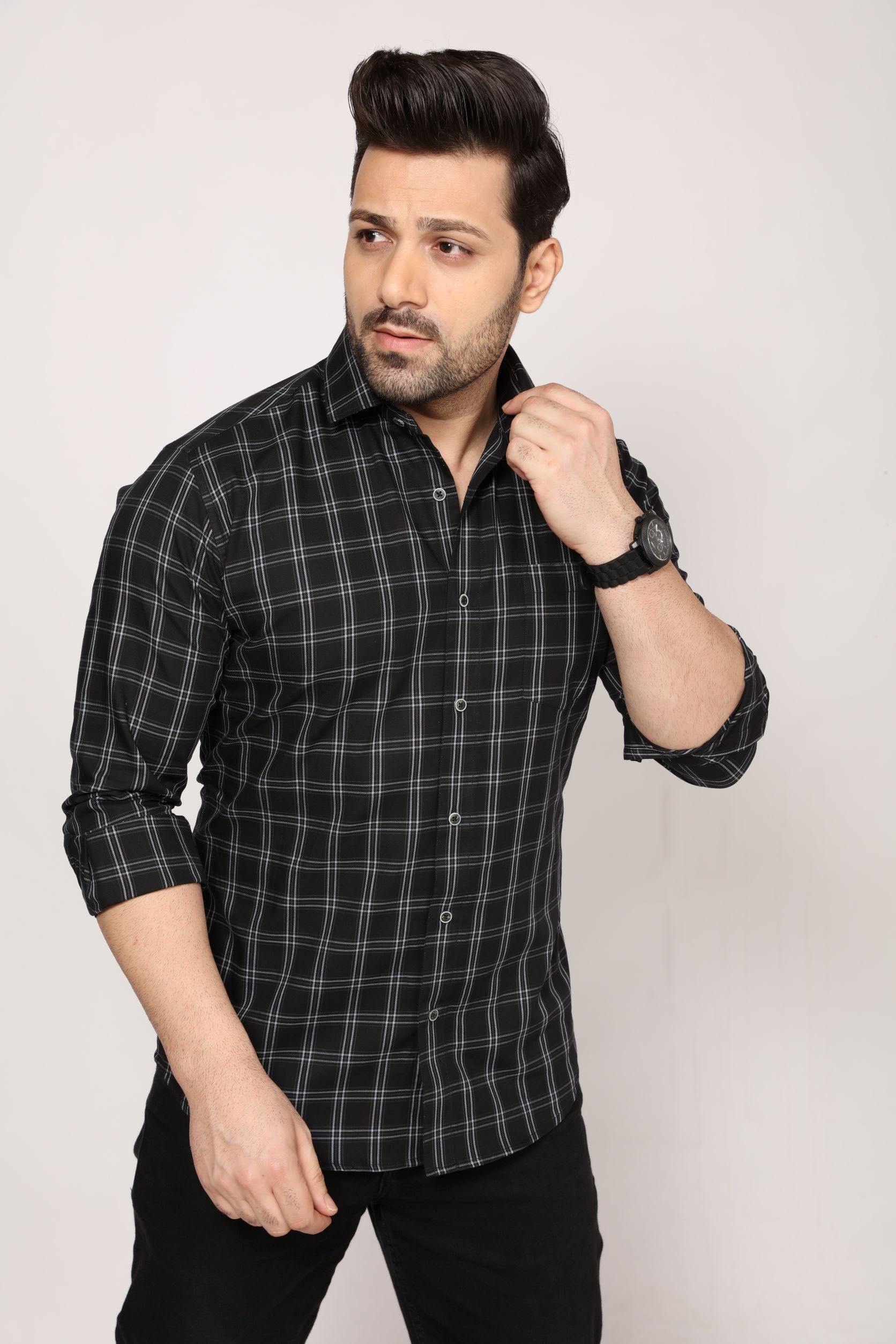 Bath - Checkered Slim fit Shirt- black - John Watson