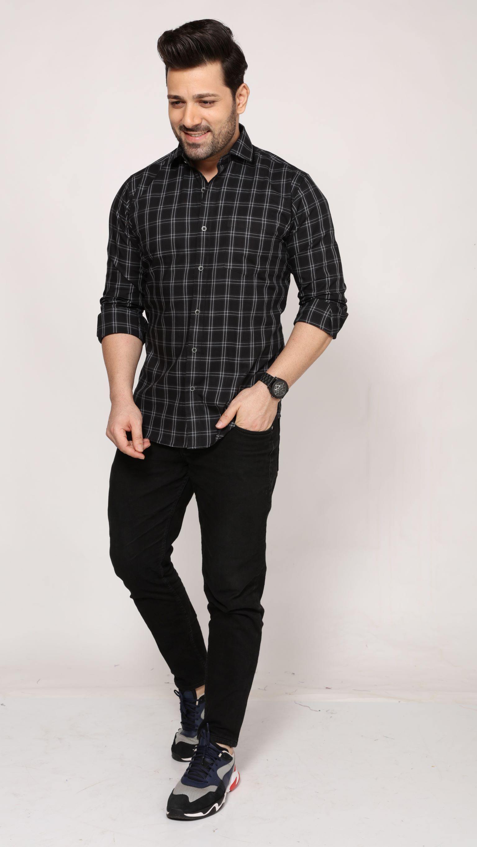 Bath - Checkered Slim fit Shirt- black - John Watson