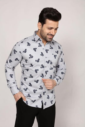 Bustard - Printed Twill Shirt - Grey - John Watson