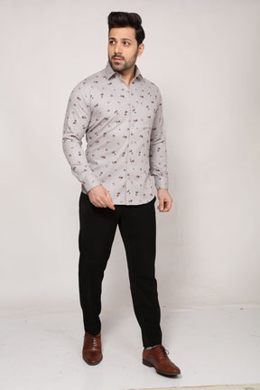 Mochard - Printed Twill Shirt - Grey - John Watson