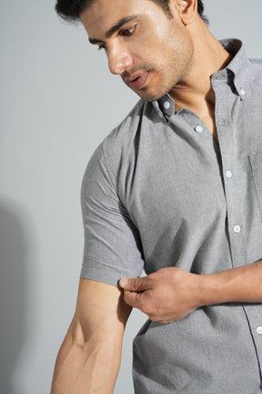 Grey - Oxford Button Down Slim Fit Shirt