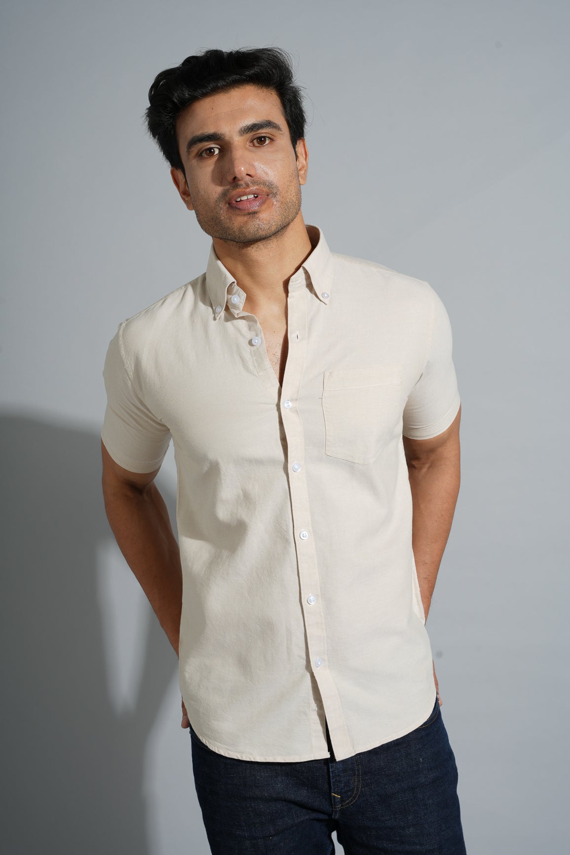 Sand- Oxford Button Down Slim Fit Shirt