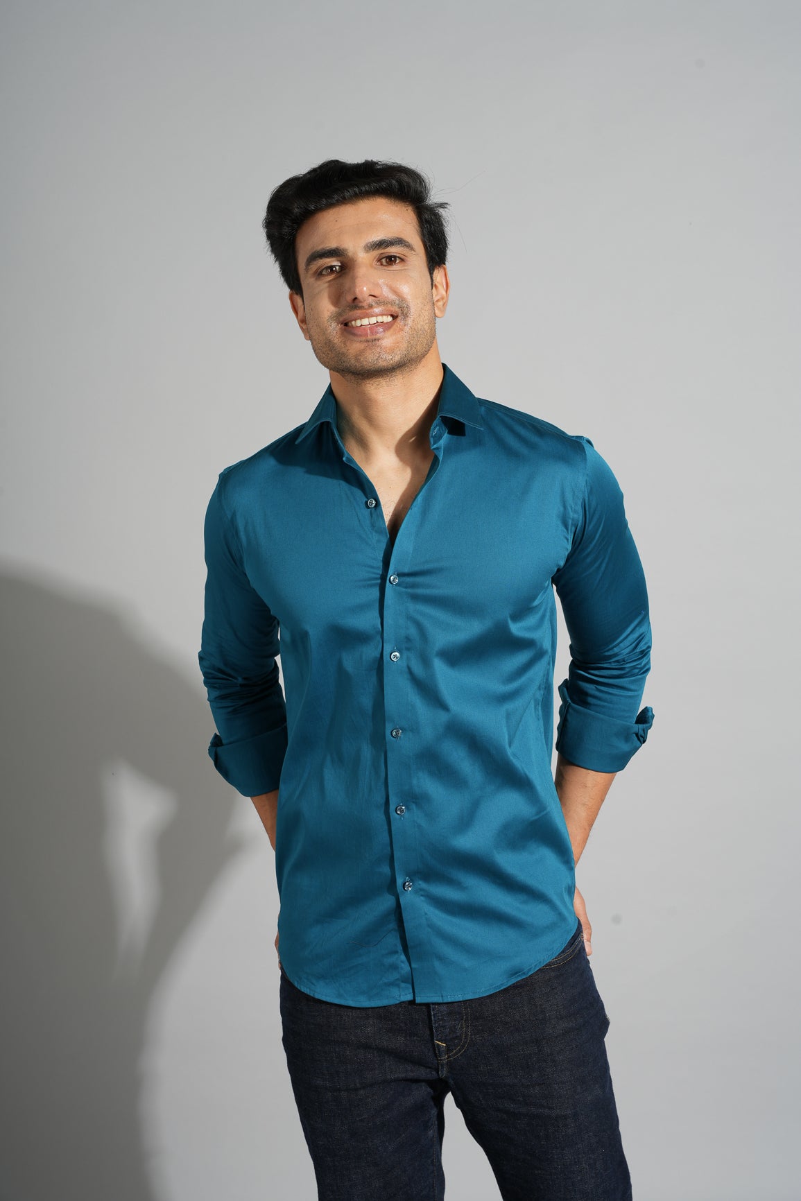 Atlas - Classic Solid Slim Fit Shirt - Turquoise