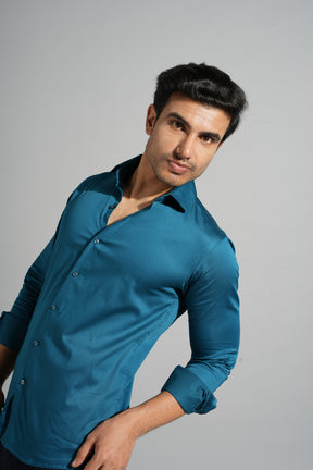 Atlas - Classic Solid Slim Fit Shirt - Turquoise