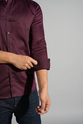 Atria - Classic Solid Slim Fit Shirt - Maroon