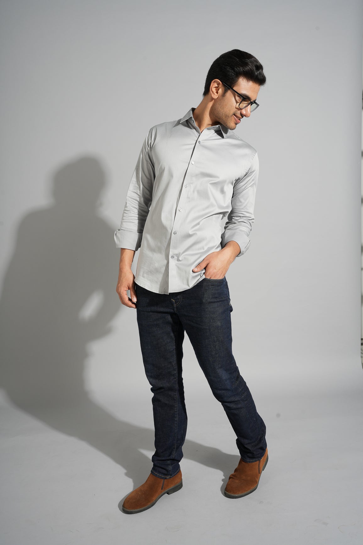 Nash -Satin Slim Fit Shirt - Silver