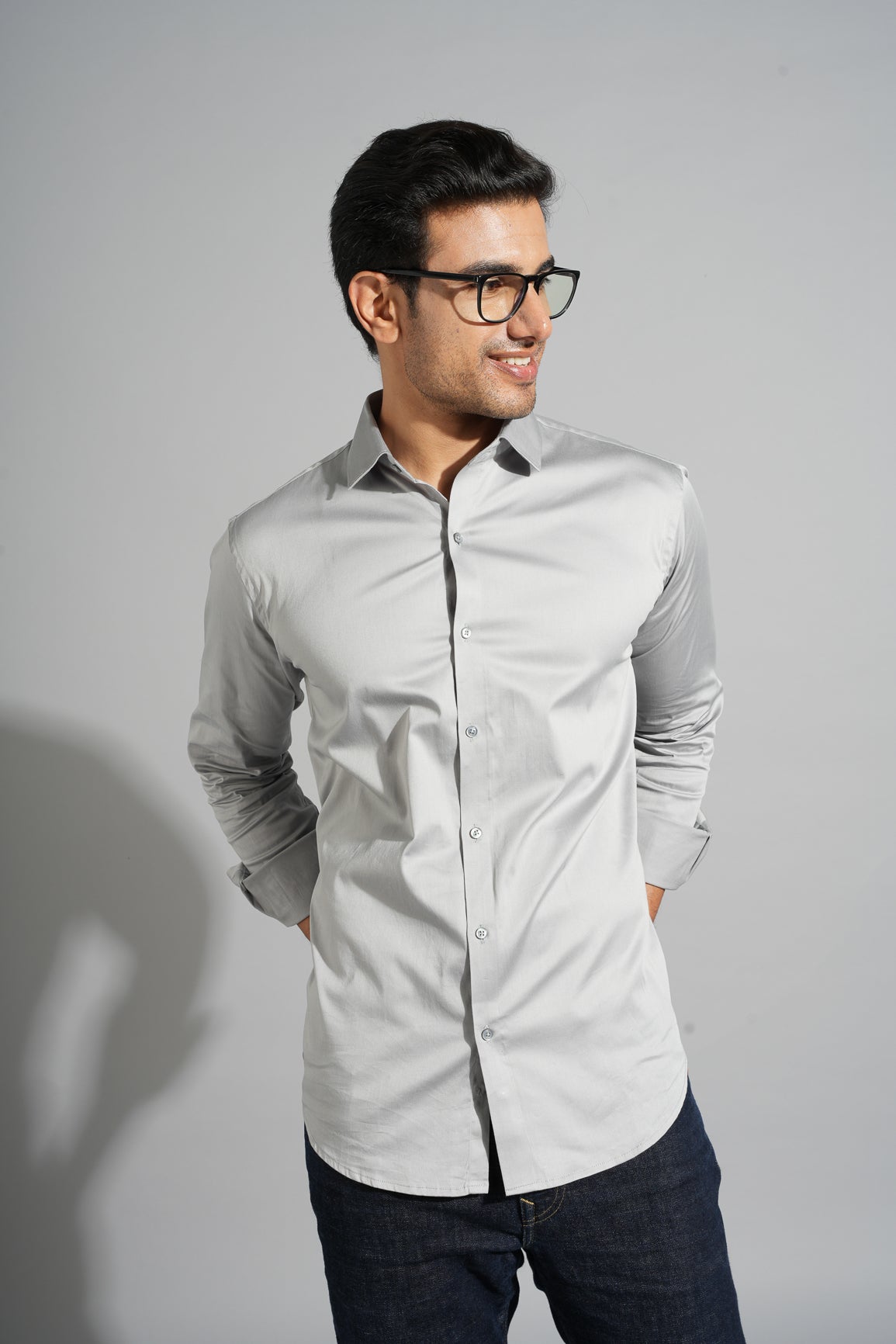 Nash -Satin Slim Fit Shirt - Silver