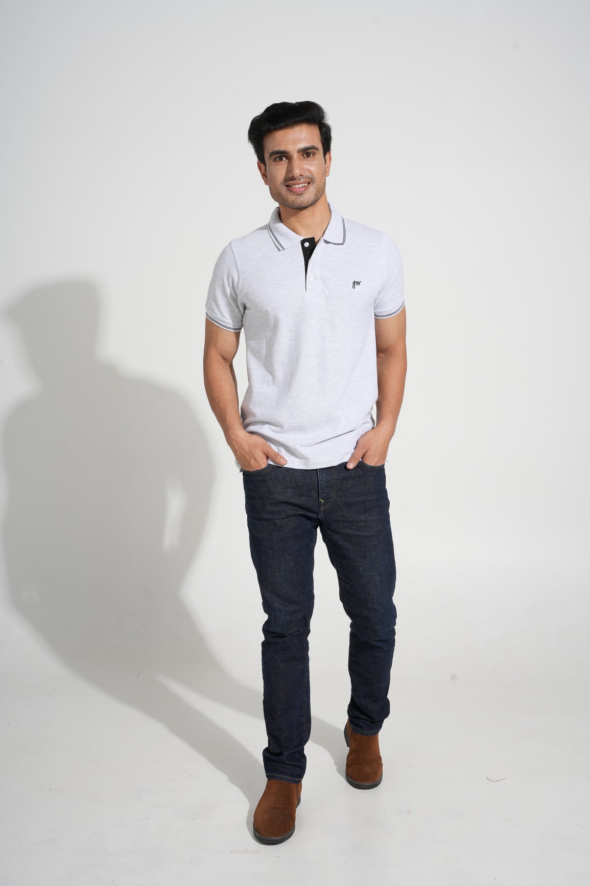 Niall - Tipped men's Polo - White Melange