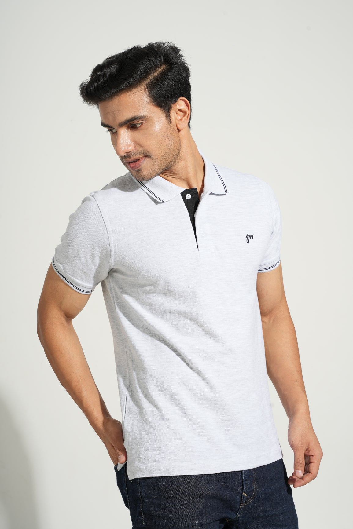 Niall - Tipped men's Polo - White Melange