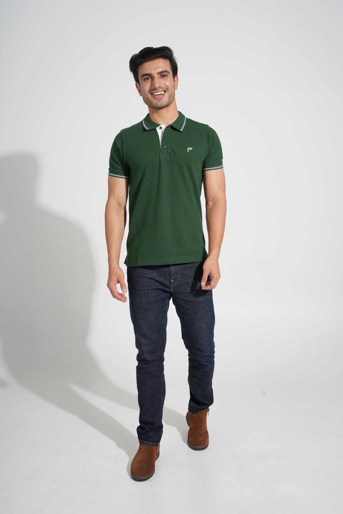 Jaci - Tipped men's Polo - Bottlegreen