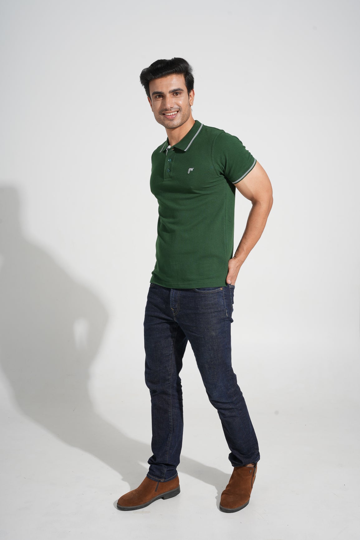 Jaci - Tipped men's Polo - Bottlegreen