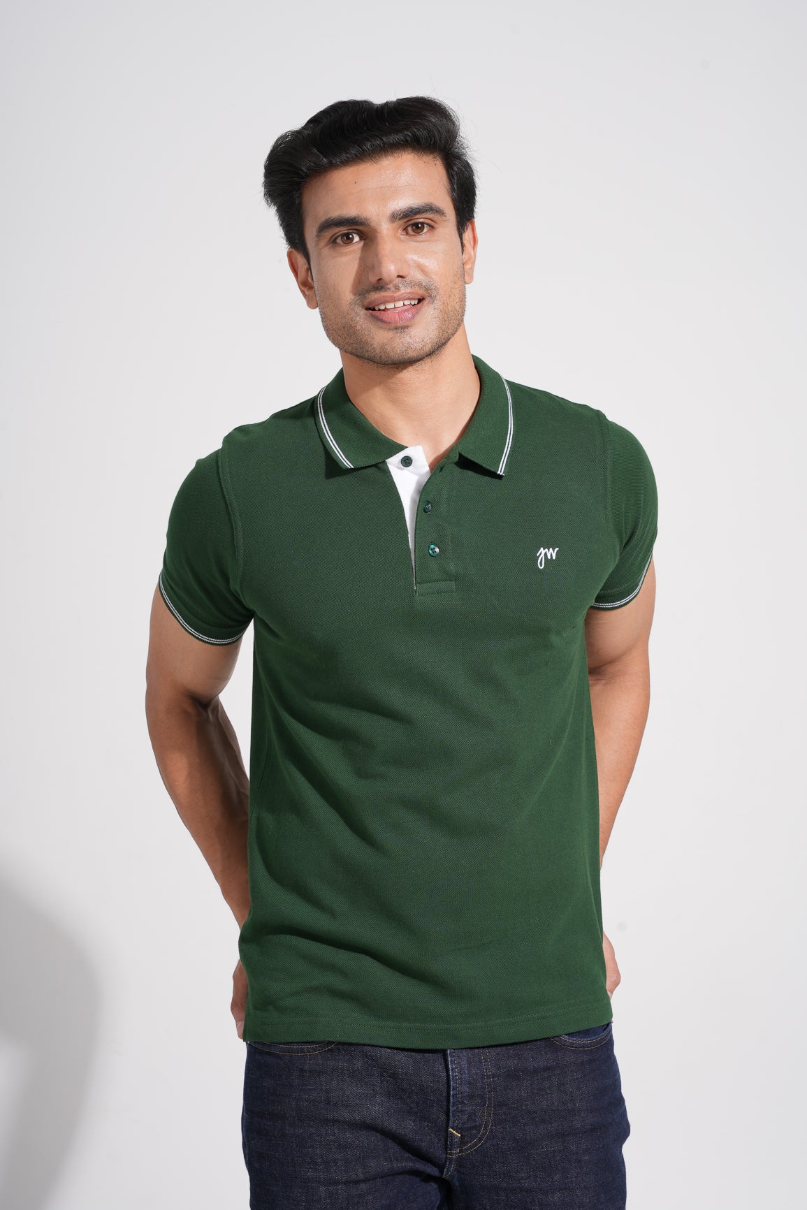 Jaci - Tipped men's Polo - Bottlegreen