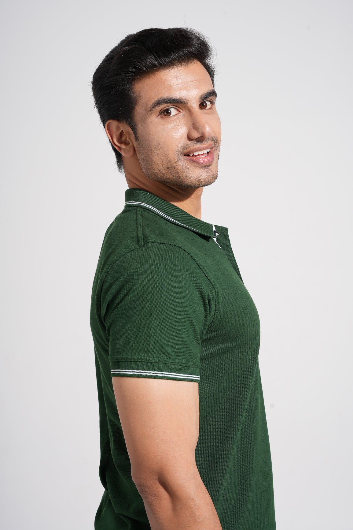 Jaci - Tipped men's Polo - Bottlegreen