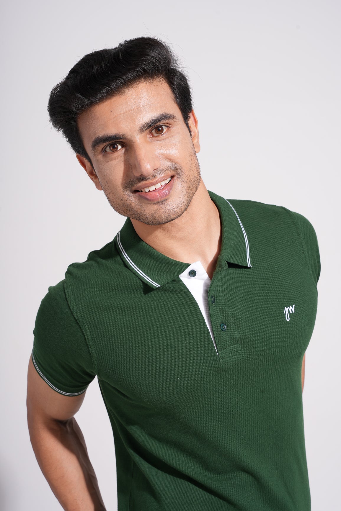 Jaci - Tipped men's Polo - Bottlegreen