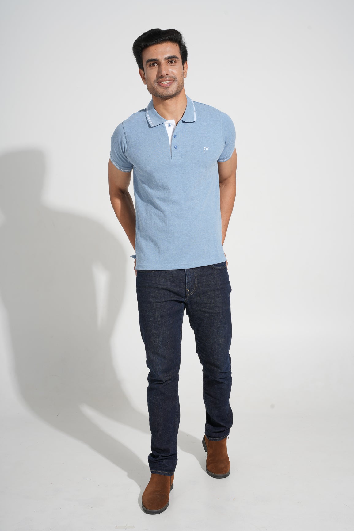 Hala - Tipped Men's Polo - Light Denim